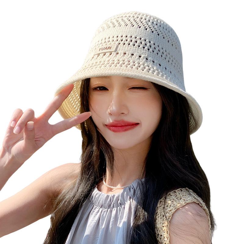 Summer new hat women's small fresh knitted breathable bucket hat outdoor versatile bucket hat sunshade sunscreen hat tide