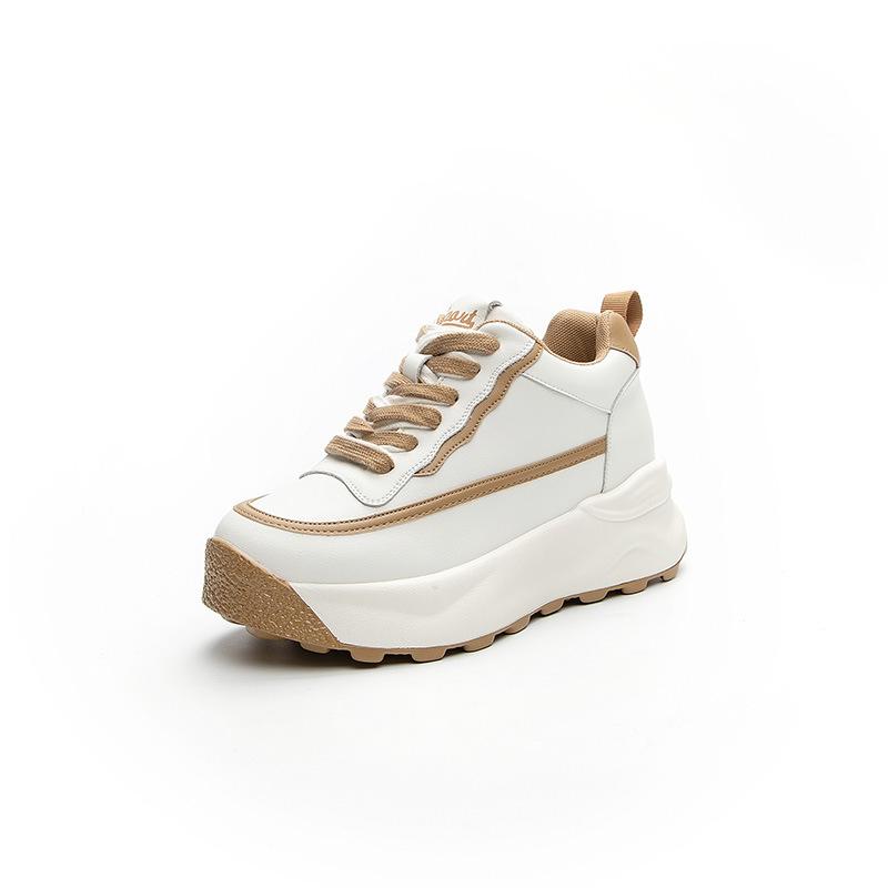 Leather Muffin Thick Sole Inner Height Increase Small White Shoes Women's New Casual Simple Single Shoes