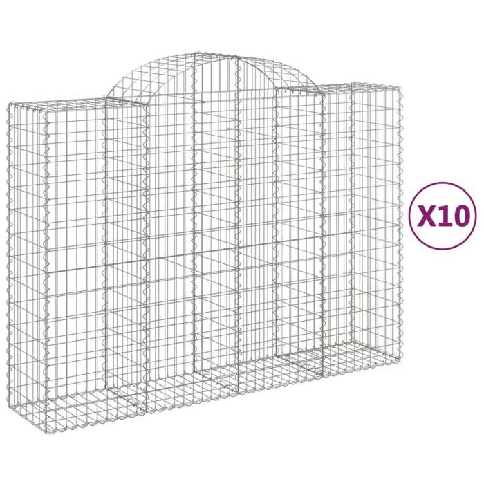 VidaXL Paniers à gabions arqués 10 pcs 200x50x140/160 cm Fer galvanisé, gabion, cage de gabion, panier de mur de gabion, mur 3146370