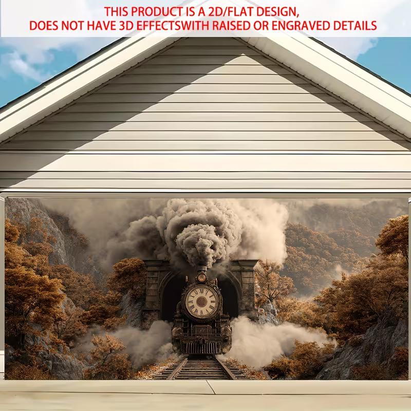 

Vintage Clock Steam Train Backdrop, Autumn Tunnel Photography Background 47.2x31.5inch/120*80cm