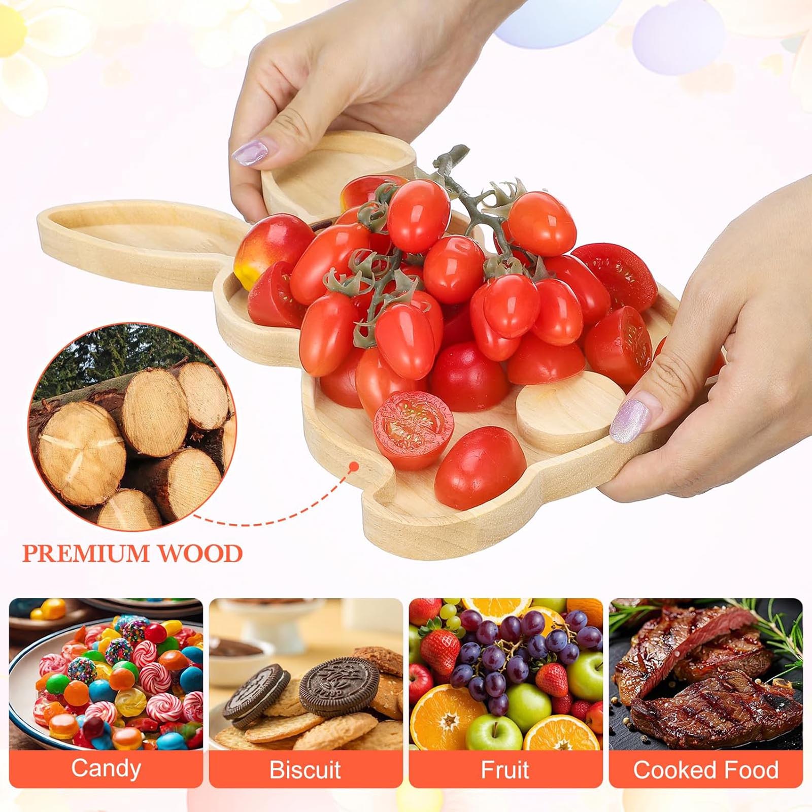 

Easter Bunny Wooden Tray, Bunny-Shaped Board, Fruit Tray, Decorative Wooden Plate, Suitable For Parties And Holidays One Size