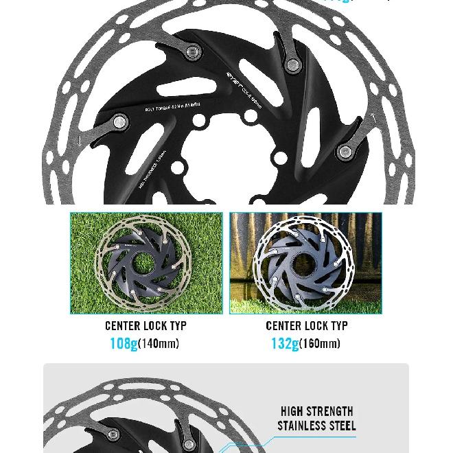RYET Bicycle Brake Rotors 140mm/160mm 6-Bolts&Center-Lock MTB Rotors Road Bike Bicycle Disc Brake Rotors Bicycle Accessories