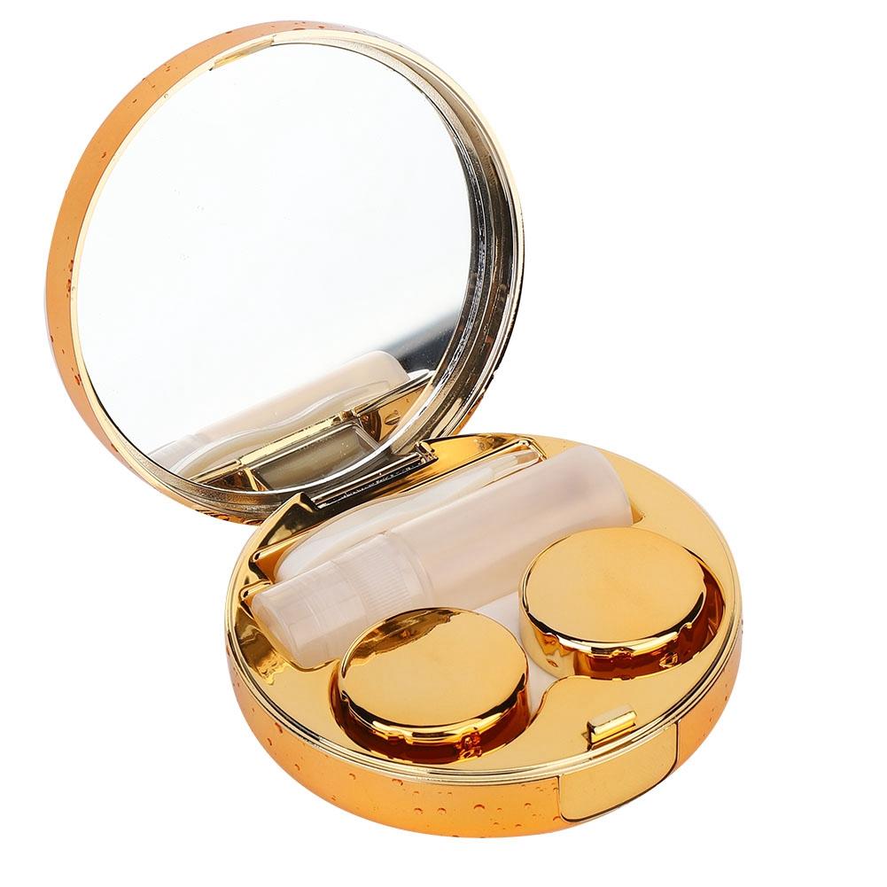 

Портативная круглая светоотражающая коробка для хранения контактных линз, чехол-держатель контейнера Gold