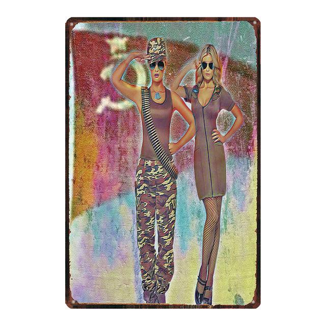Vintage Russian Metal Plaque Pin Up Sexy Girl Tin Sign Pub Club Bar Cafe Shop Home Wall Art Decor Metal Plate Iron Painting