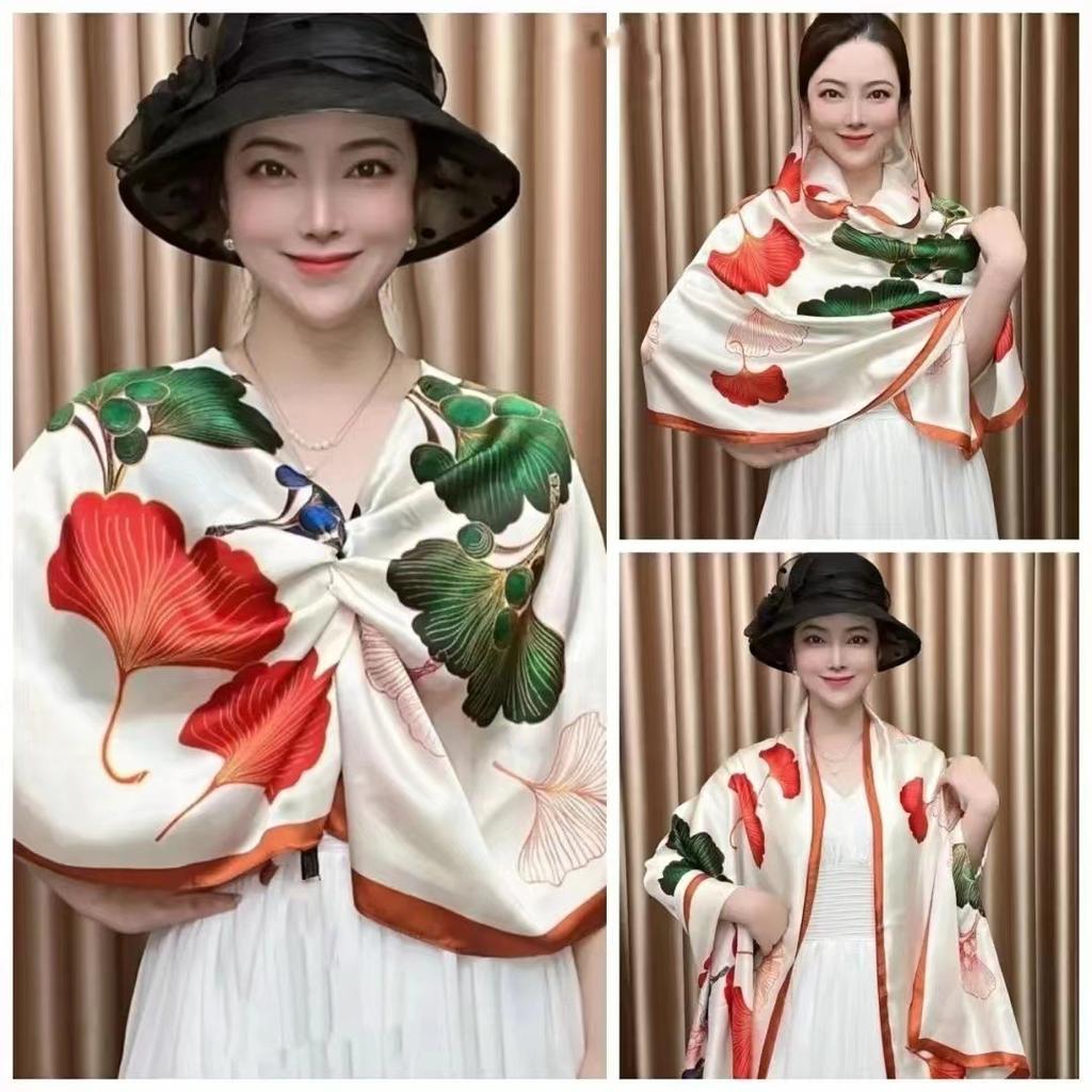 Frühling/Sommer Neuer Seidenschal für Damen, 90 x 180 cm, quadratischer Schal aus künstlichem Seidentwill, modisch bedruckt, großer quadratischer Schal, professioneller Schal