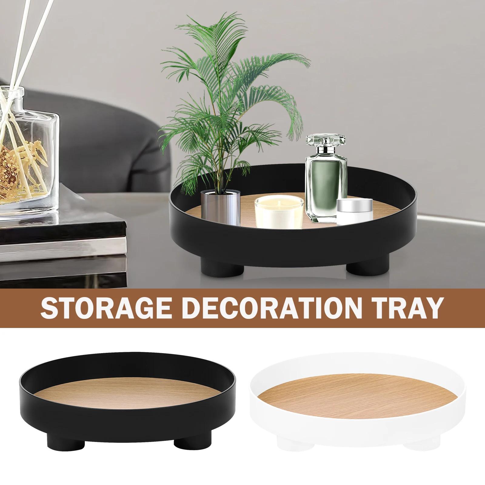 Decorative Trays Household Desktop Sundries Cosmetic Perfume Jewelry Key Plate Round Storage Tray Organizer Candlestick Stand nero