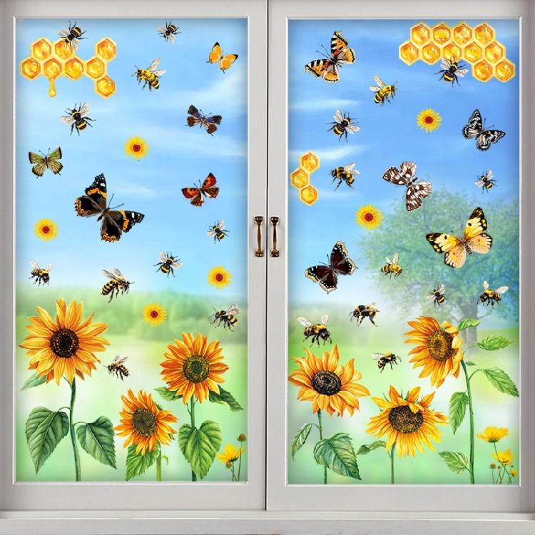 9 Sheets Reusable Spring Window Clings Sticker with Bright Color and Rich Pattern for Shopkeepers and Home Decoration