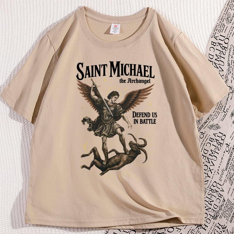 Sanit Michael T-Shirt Vintage Herren Damen Erzengel T-Shirt Katholischer Heiliger Christliches T-Shirt Lässig Rundhals Bedrucktes T-Shirt
