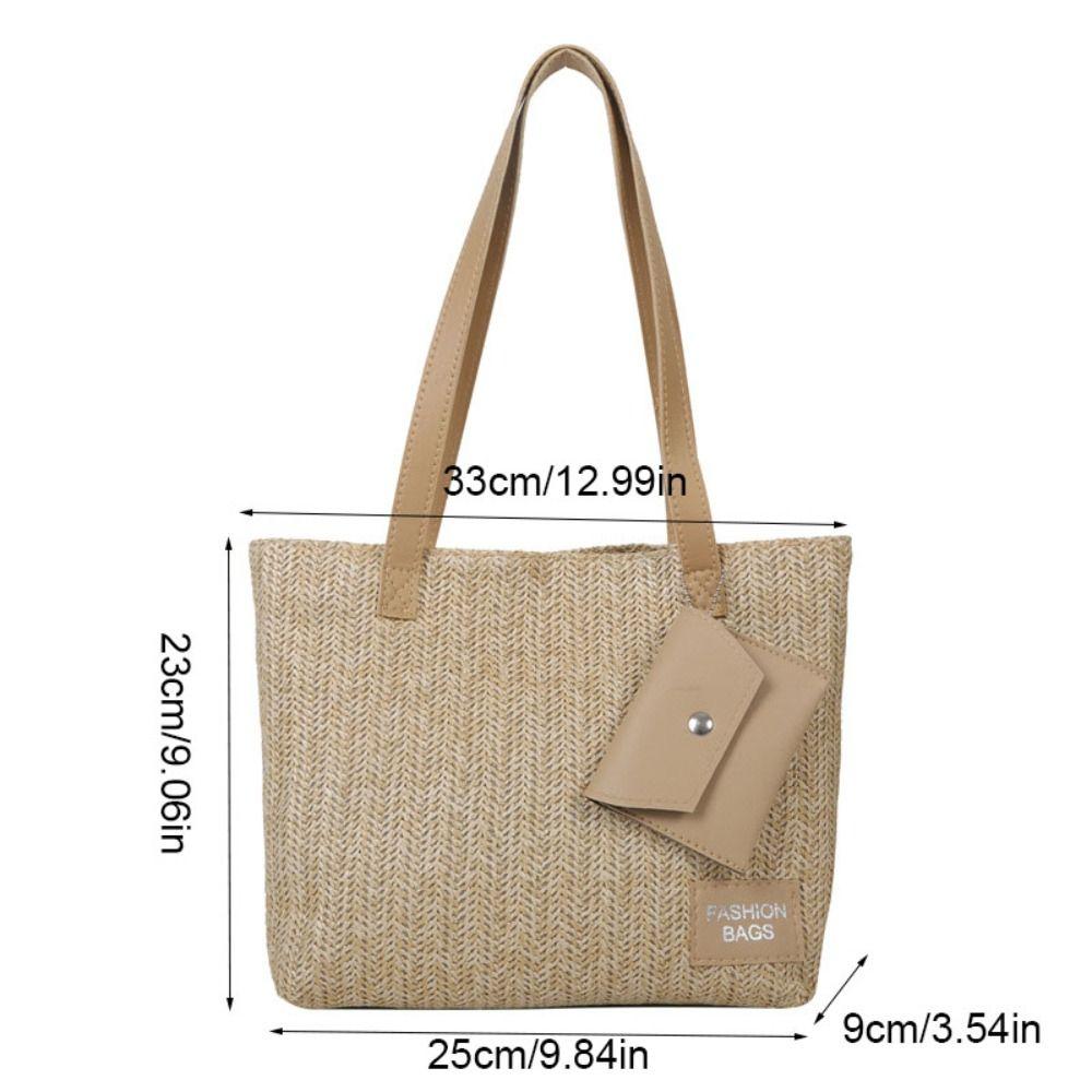 Bohemian Style Weave Straw Tote Bag Square Raffia Shoulder Bag Casual Beach Bag Streetwear