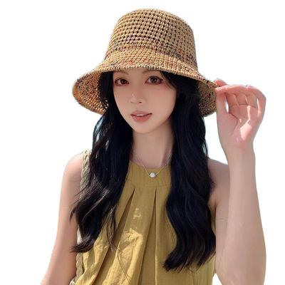 2024 New Straw Fisherman Hat Women's Summer Breathable Bucket Hat Large Brim Sunscreen Seaside Straw Hat