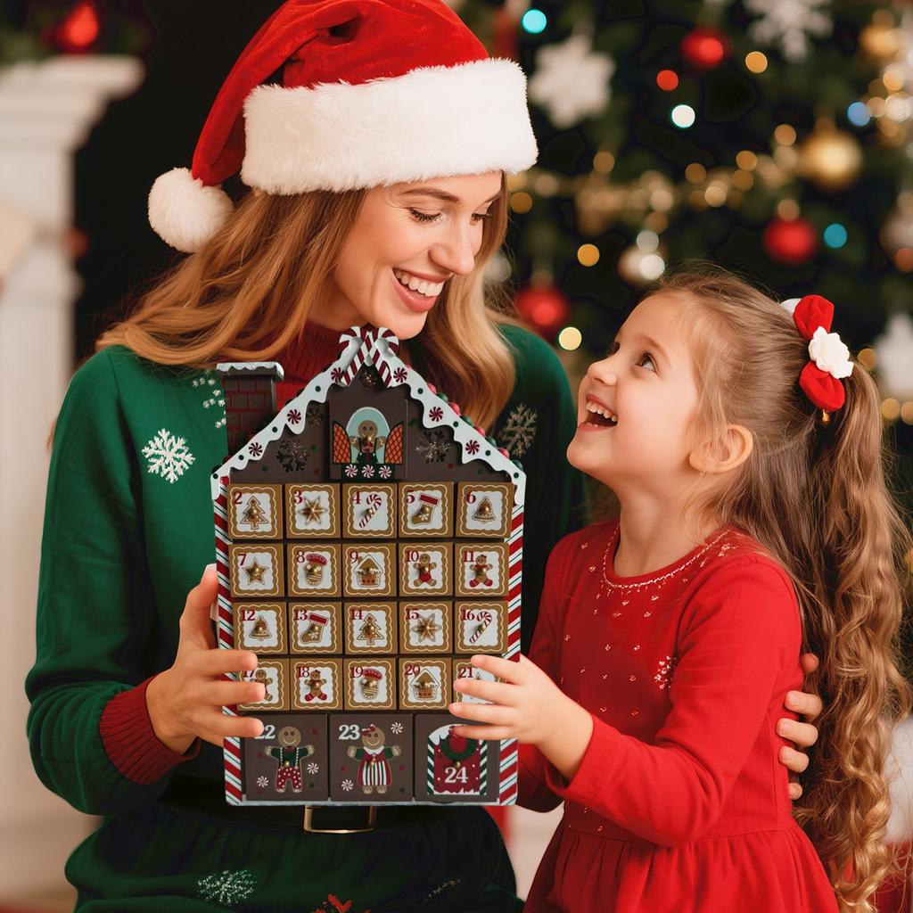 24-Day Christmas Gingerbread Chocolate Wooden House Countdown Calendar Christmas Decorations Home Crafts Ornaments