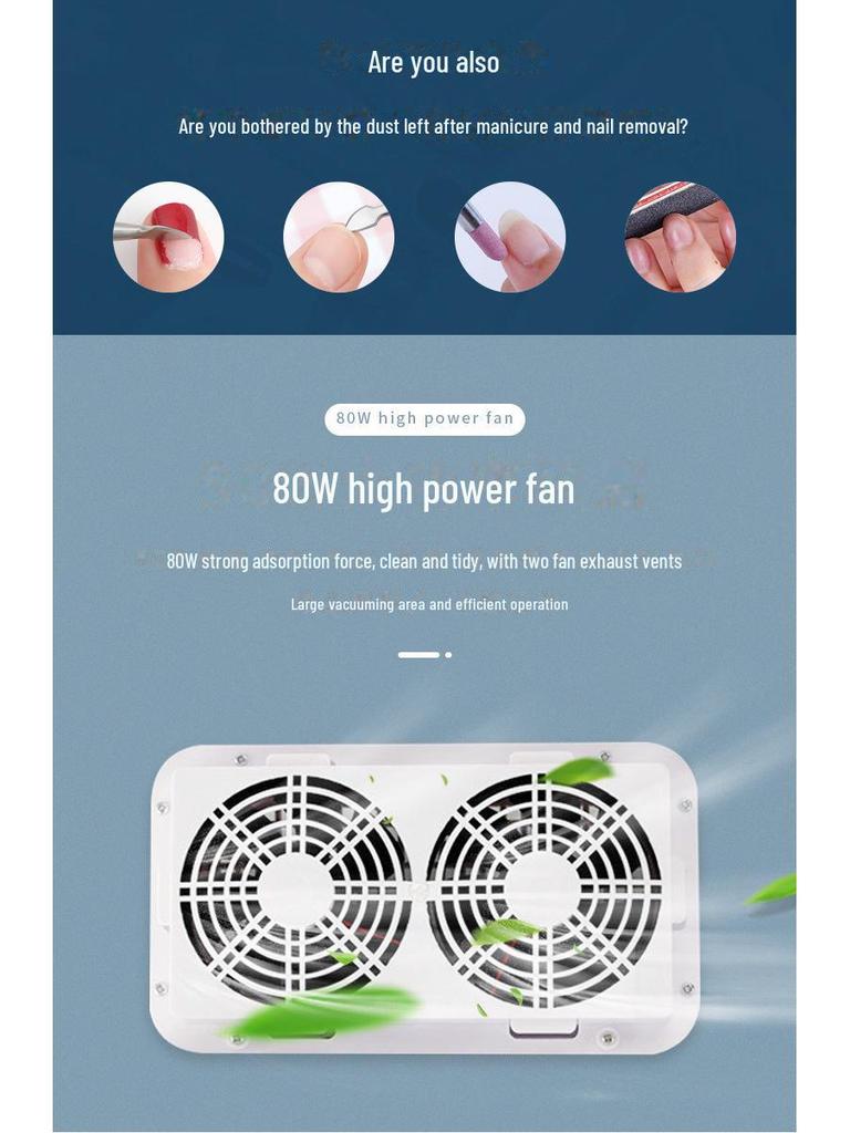 80W High-Power Dual Fan Desktop Nail Vacuum Cleaner and Dust Collector
