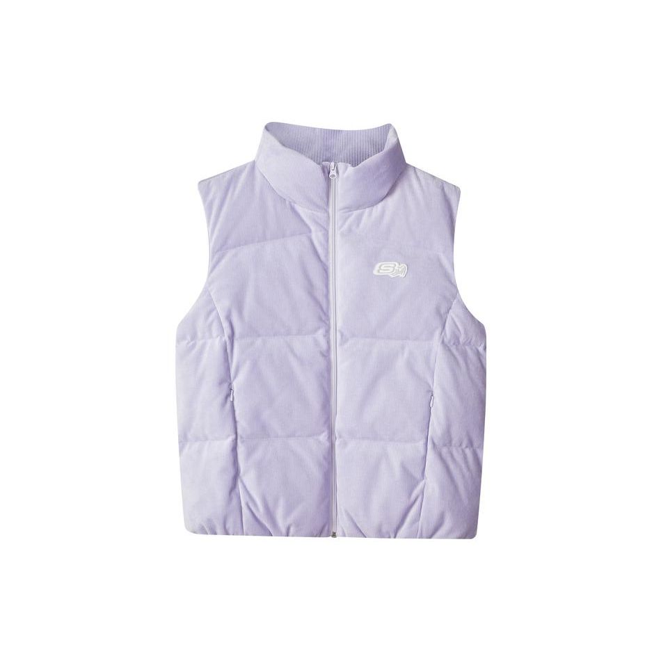 Skechers Solid Color Zip Stand Collar Sleeveless Down Vest Women vests Heather-Purple L423W084-00FW S