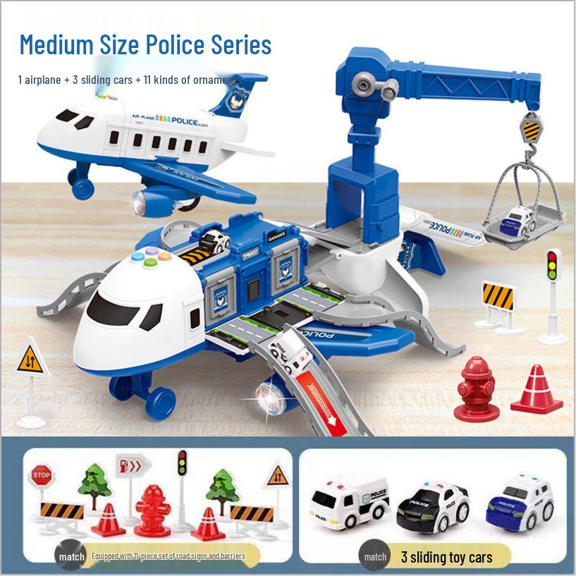 Children's Inertial Airplane Catapult Track with Golden Car and Music for Early Education