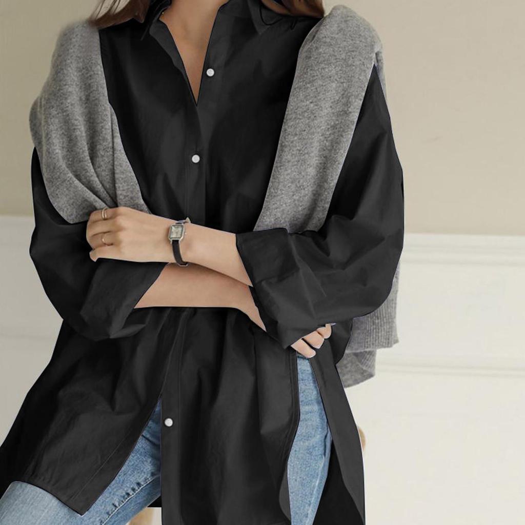 2026 Women's Loose Casual Irregular Button-Down Long Sleeve Shirt for Autumn and Winter