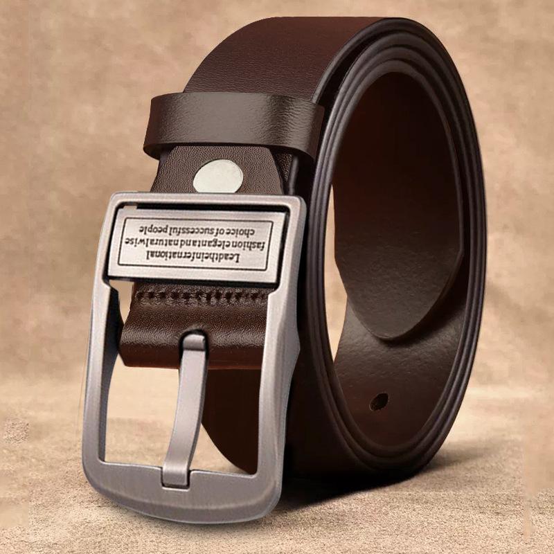 Men's Retro Genuine Leather Belt - Pin Buckle Cowhide Waist Belt for Business and Casual Wear, Suitable for Middle-Aged and Young Men.