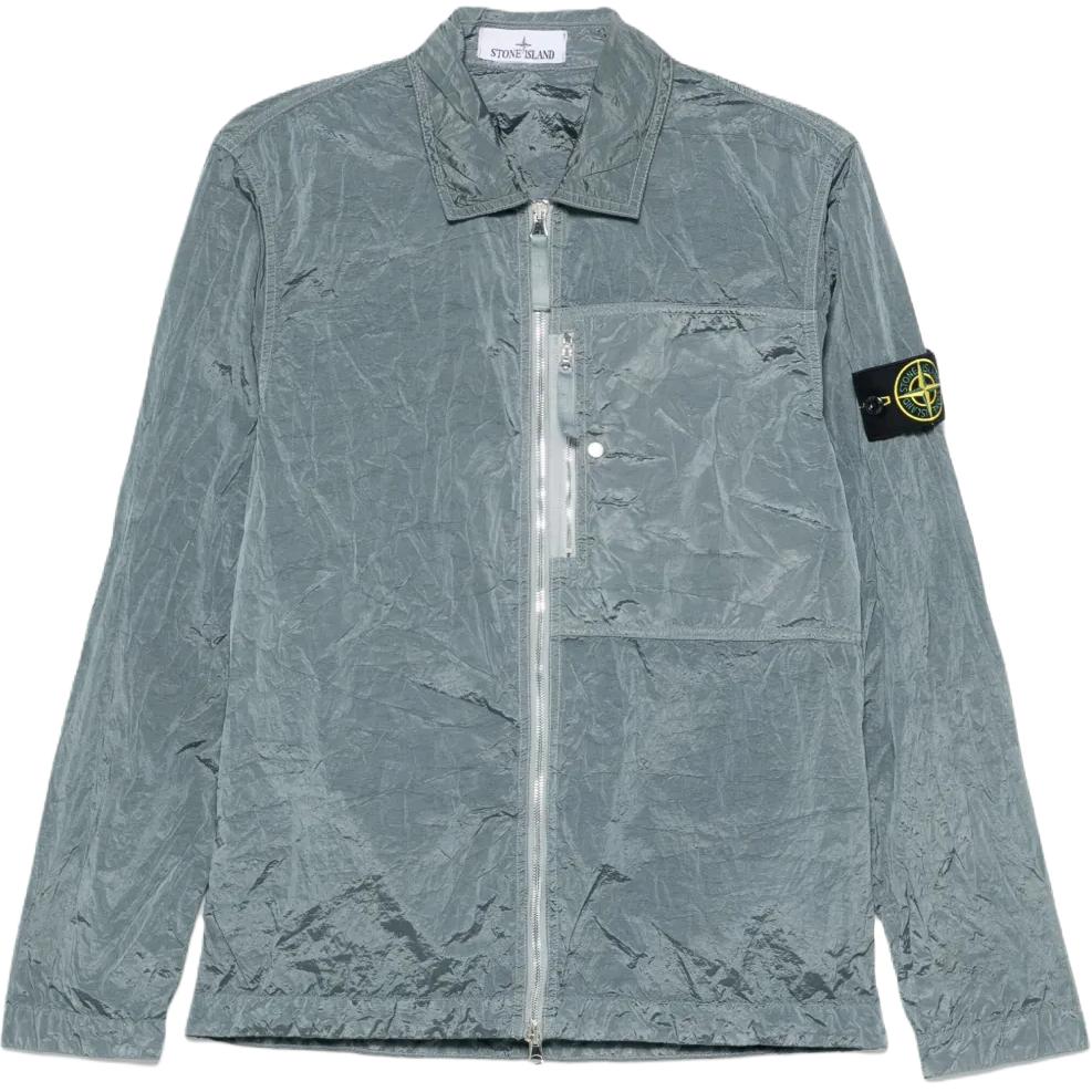 Stone Island Men's Blue Ss25 Nylon Metal Solid Logo Patch Zip Long Sleeve Jacket Jacket Aqua- K1s151200005s0019-V0024 Cm