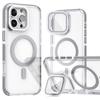 For iPhone 16 Pro Magnetic Case TPU Acrylic Clear Phone Back Cover with Lens Protector Kickstand