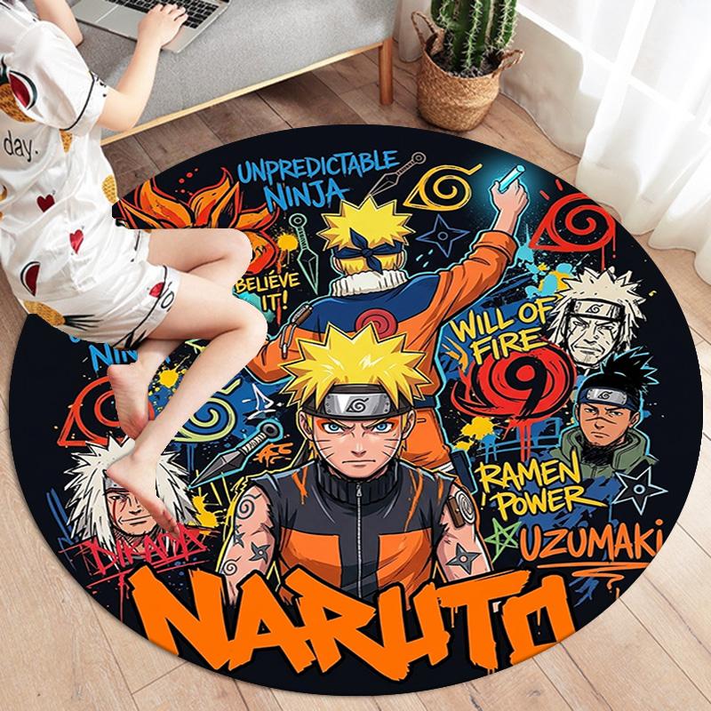 Naruto Poster Round Area Rug Carpet Rug For Living Room Bedroom Sofa Playroom Decor Nonslip Floor Mat
