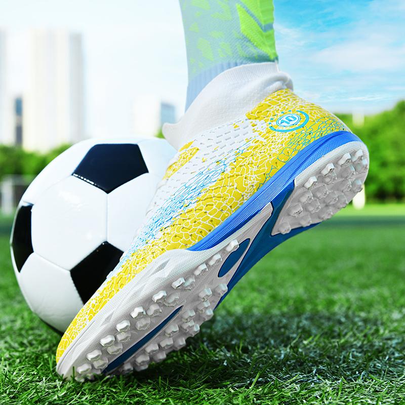 Men's Football Boots Rubber Soft Sole Short-nailed Artificial Turf Leather Youth Kids Football Boots