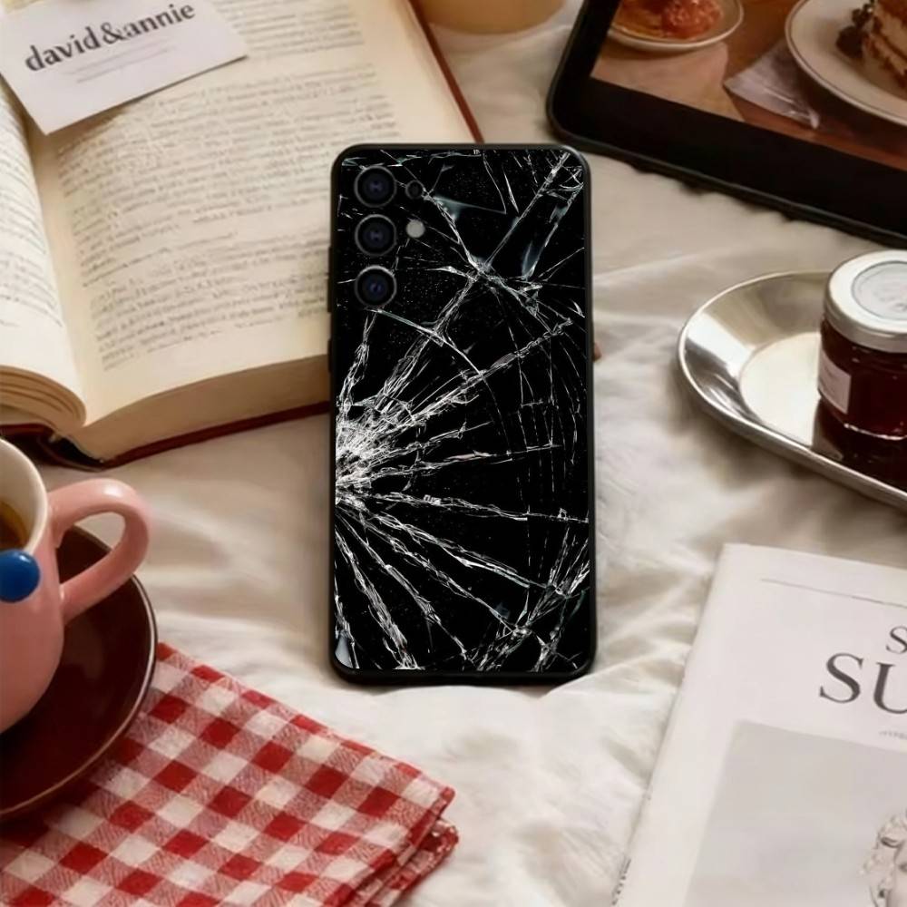 

Broken Phone Case For Samsung S25,S24,S21,S22,S23,S30,Ultra,S20,Plus,Fe,Soft Silicone Black Cover Samsung S21Ultra