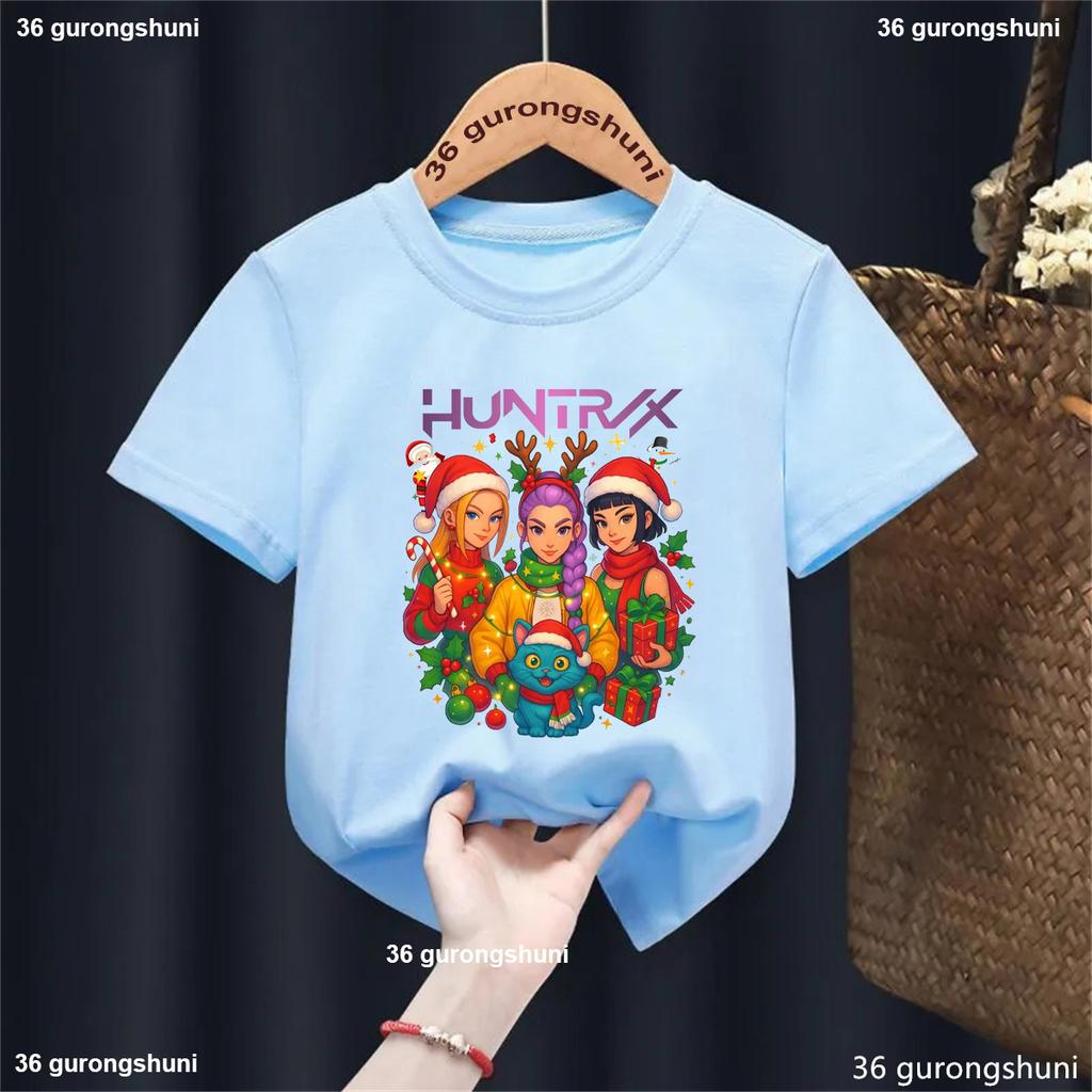 New Movie 'Ghostly Christmas Hunter' Graphic T-Shirt for Girls / Fashion Casual Short Sleeve Top for Holiday Parties