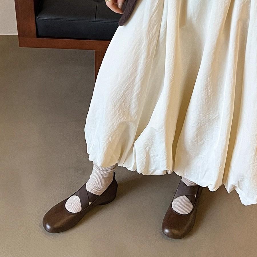 Mary Jane Shoes Women's 2025 Autumn New Low-heeled Ballet Shoes Cross-strap Retro Round Head Flat Bottom Shallow Mouth Single Shoes