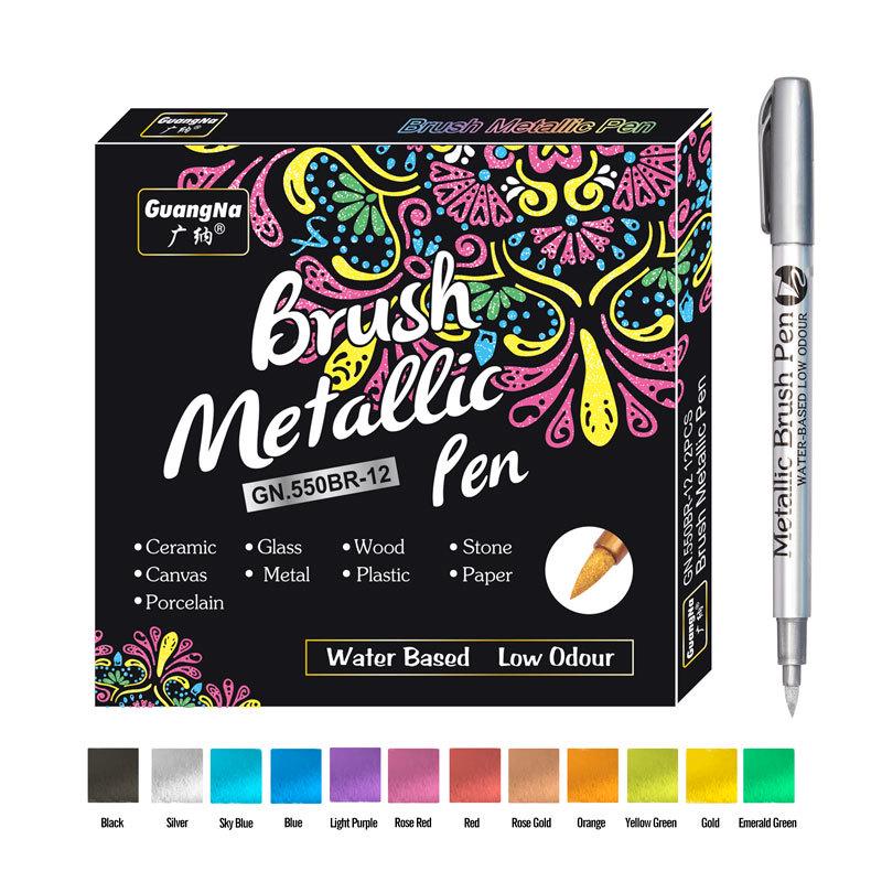 GN550B Metallic Kleur Zachte Punt Markers - Goud, Zilver, Koper Borstel Graffiti Pennen