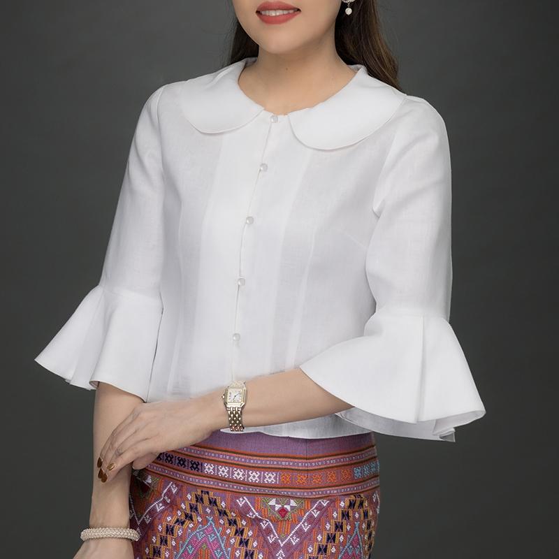 

ZANZEA Женские осенние рубашки с лацканами, рукавами 3/4, в стиле пэчворк, с оборками 5XL белый