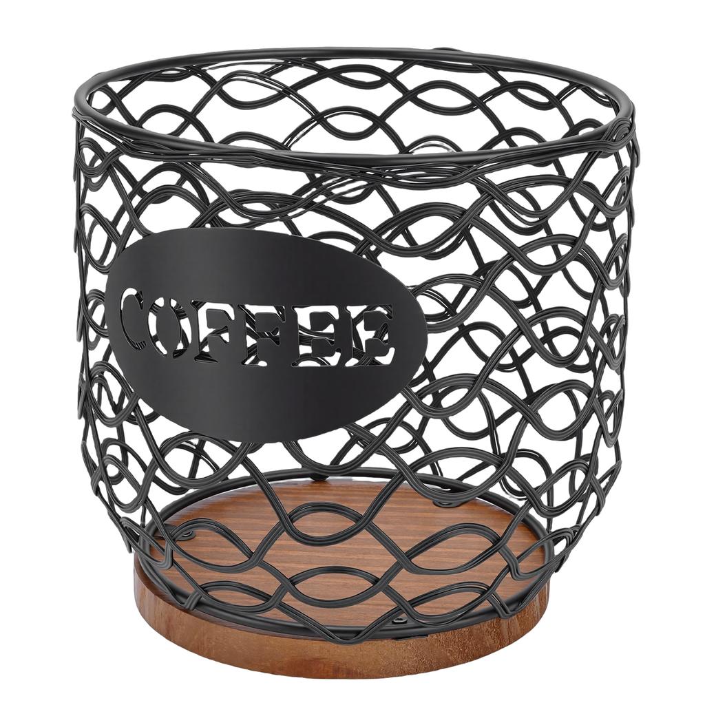 Coffee Pod Holder Versatile Coffee Capsule Storage Basket with Wood Base for Teabags Sugar Packets