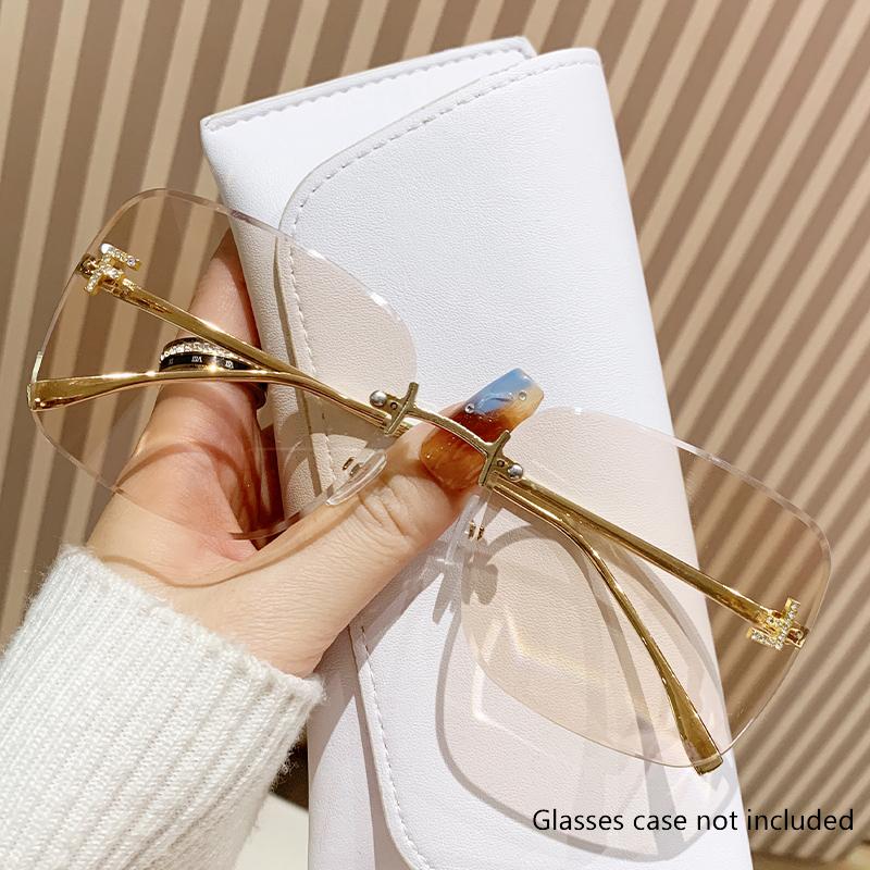 Autumn New Metal Rimless Sunglasses Trend Glasses Letter F Diamond-Encrusted Square Large Frame Sunglasses Female