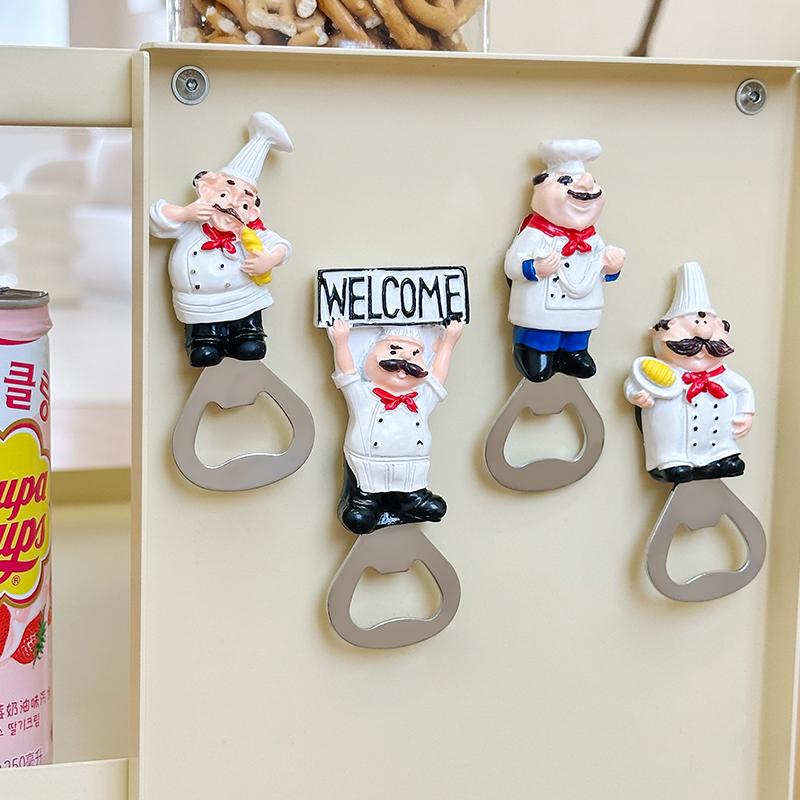 Cartoon Cute Chef Bottle Opener Refrigerator Sticker Series Creative 3D Chef Shaped 3D Magnetic Bottle Opener