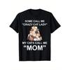 Europäische Größen Lustiges Katzen-T-Shirt für Herren - _Verrückte Katzenlady_ Design, Schwarz, Kurzarm, Rundhalsausschnitt, Normale Passform