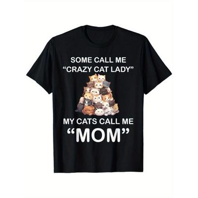 European Sizes Funny Cat T-Shirt for Men - _Crazy Cat Lady_ Design, Black, Short-Sleeve, Round Neck, Regular Fit