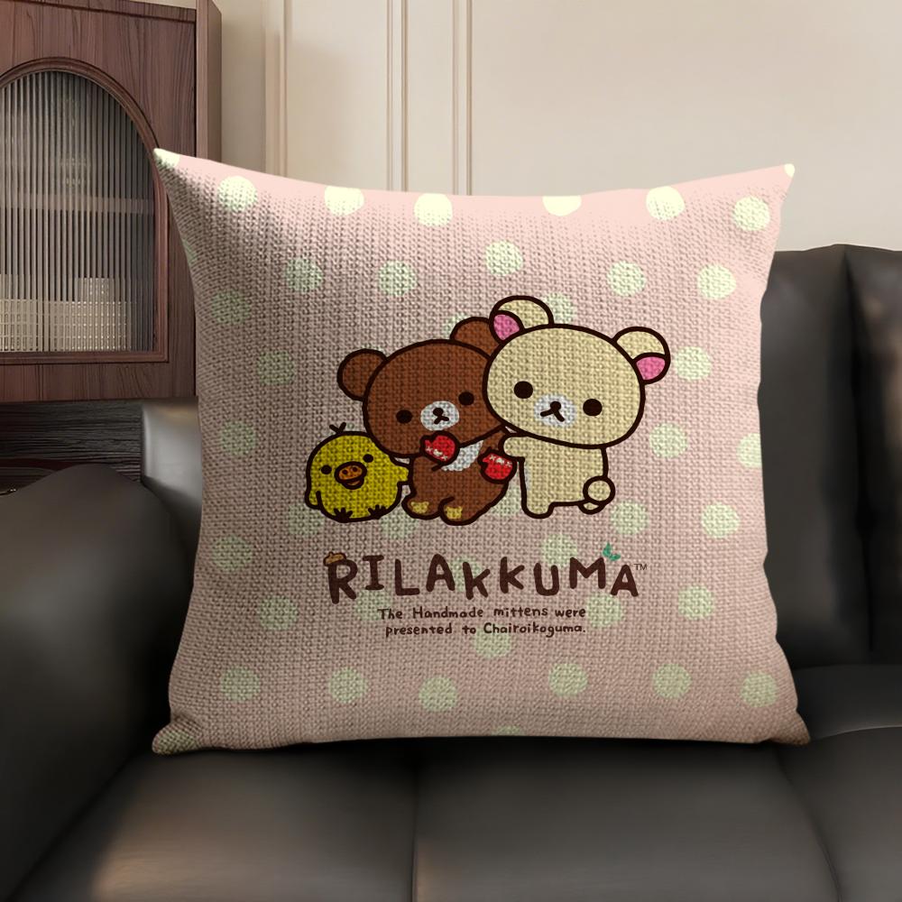 Cute Cartoon Anime R-Rilakkuma Cushion Cover Natural Linen Organic Fabric Double-Sided Printing Sofa Home Decor Gift Pillow Case
