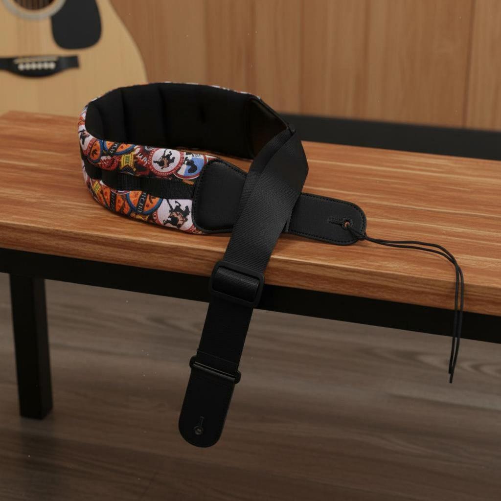 Wide Padded Instrument Strap Long-Lasting Adjustable Guitar Leather Ends
