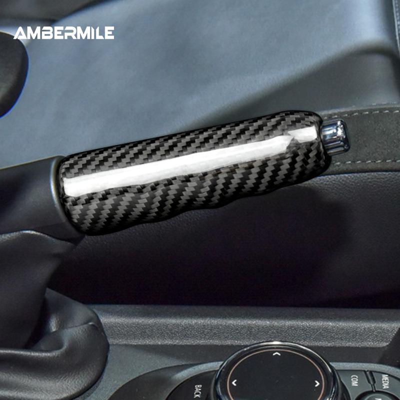 Real Hard Carbon Fiber Interior Car Hand Brake Grip Covers Trim for Mini Cooper F55 Hardtop F57 F56 Hatchback Accessories