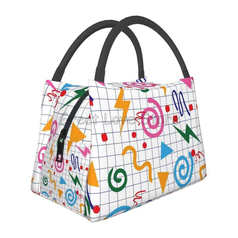 Retro 80s 90s Print Thermal Lunch Bag for Women Reusable Portable Waterproof Insulated Bento Lunch Box for Travel Picnic Work