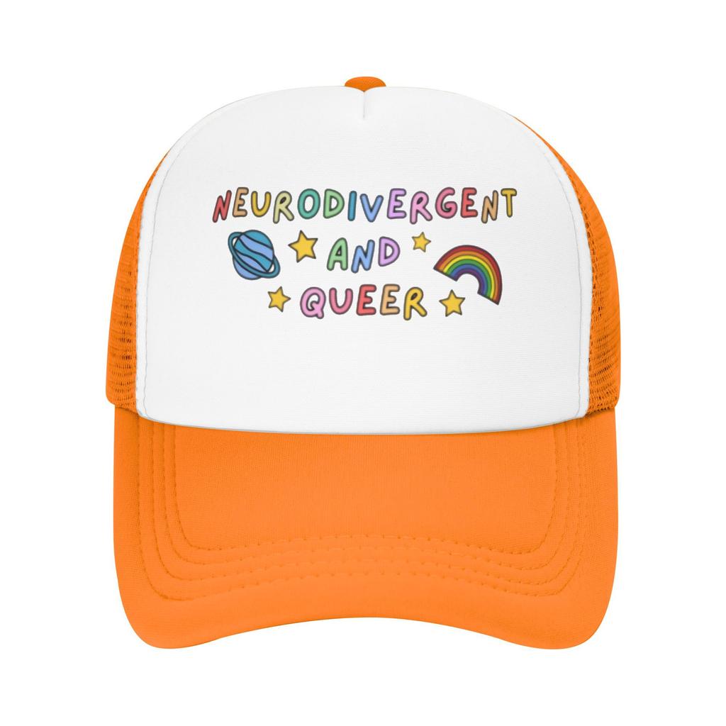 Neurodivergent and Queer Trucker Hat Breathable Mesh Baseball Cap Adjustable Adult Casual Sun Protection