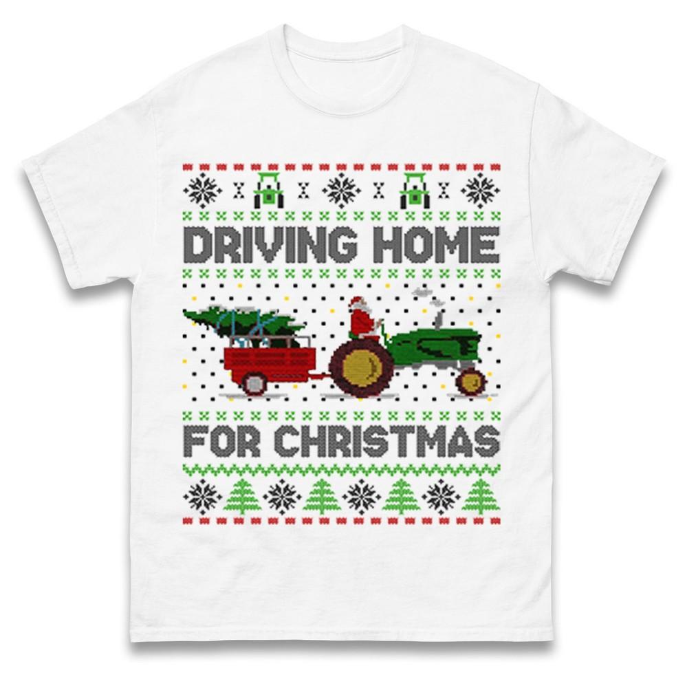 Santa Tractor Driving Home For Christmas Tshirt Funny Farmer Tractor Xmas Tee
