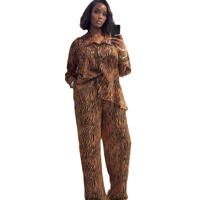 Western Style Fashion Casual Loose Print Zebra Print Shirts Trousers Set Shirt and Pants Set