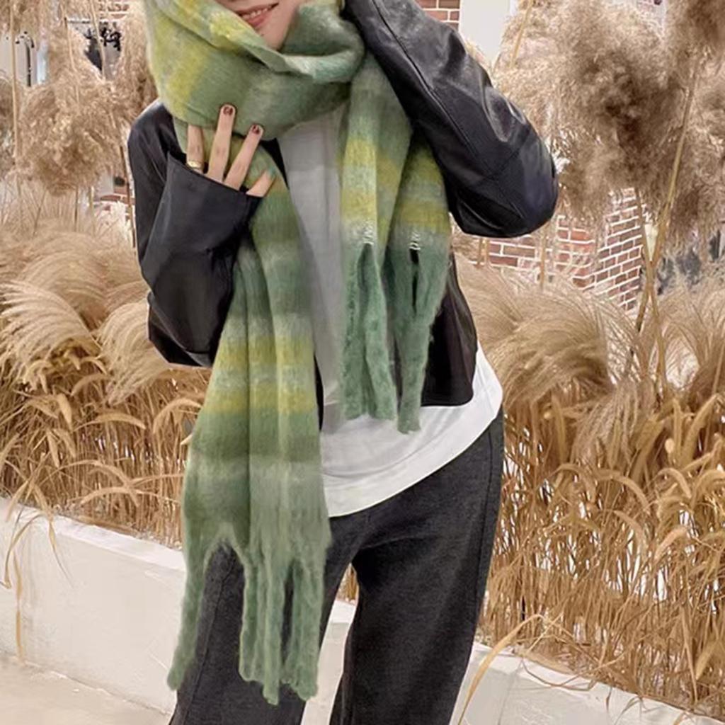 New Colorful Cashmere Scarf Soft Stripe Pattern Scarves Long Tassel Wraps Mohair Plaid Thickened Shawl Women Winter Muffler
