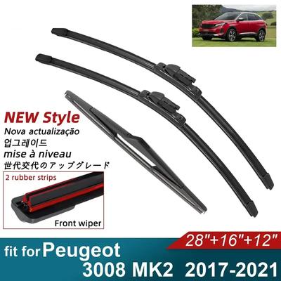 Double Rubber Car Wiper Blades for 2017- Peugeot 3008 MK2 Front Rear Windshield Wipers Car Accessories 2018