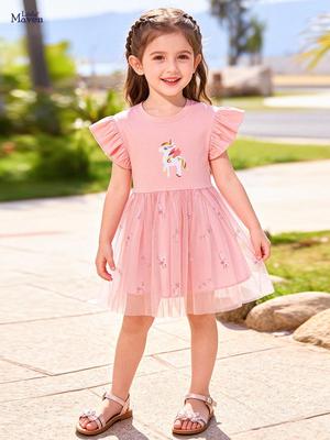 Little Maven Sommer Kurzarm Netz Cartoon Kleid für Mädchen