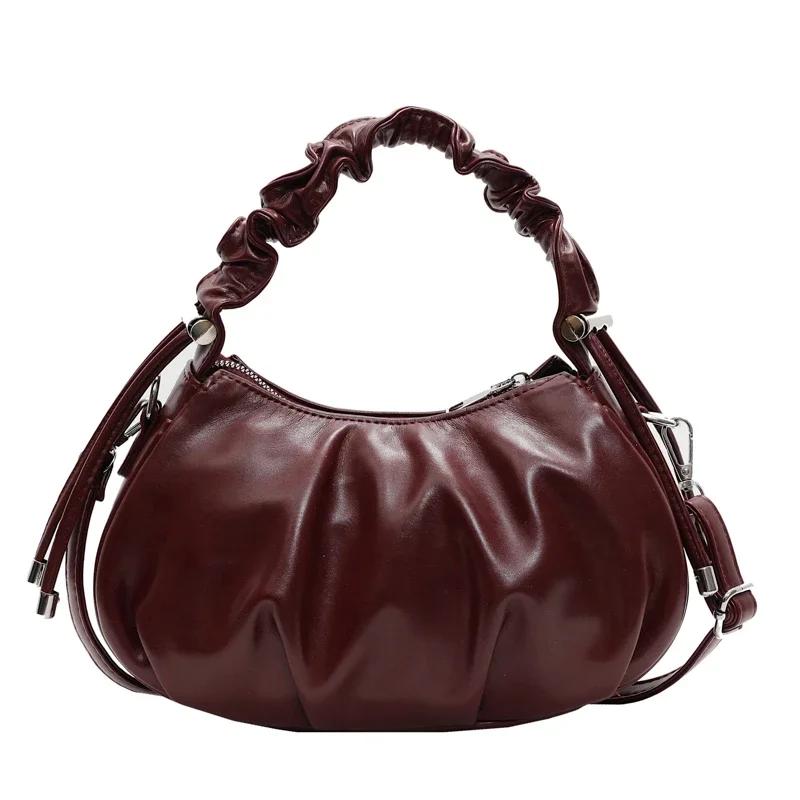 New Autumn and Winter PU Zipper Versatile Crossbody Bag  Fashionable Large Capacity Pleated Light Luxury Shoulder Bags