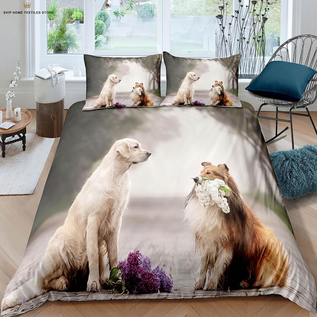 Cute and Fun Dog 3d Printed Duvet Cover Duvet Cover Pillowcase 3-piece Set 100% Polyester Machine Wash