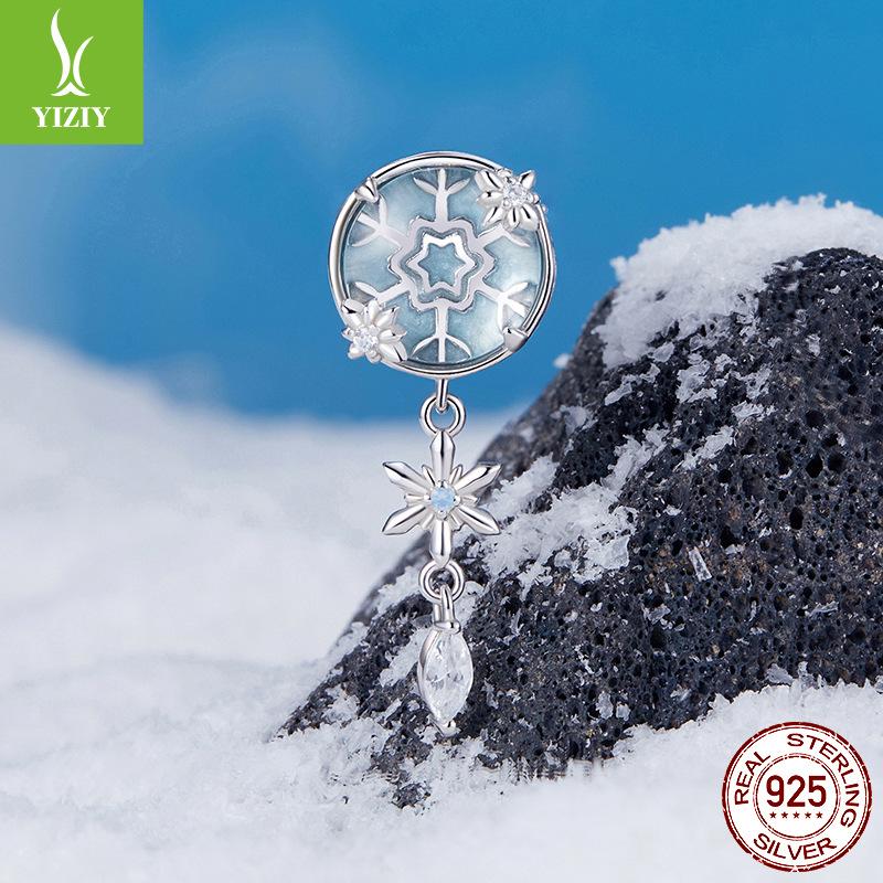 Winter Crystal Snowflake Beaded Diy Bracelet Large Hole Beaded Charm 925 Silver Bead Jewelry Accessories