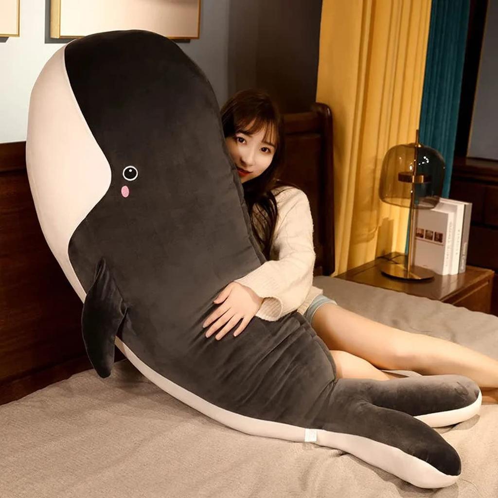 Whale Body Pillow, Whale Plush Toy, Cushion, Belly Pillow, Extra Large (Total Length 120cm), Animal, Large Size, Soft, Side Sleeping, Washable, Girl,