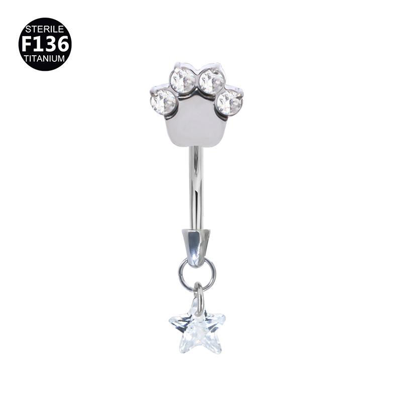 F136 Titanium Alloy Star Pendant Internally Threaded Cat Claw Piercing Stud for Rook, Ear, Eyebrow, Navel, Tooth, M0.9