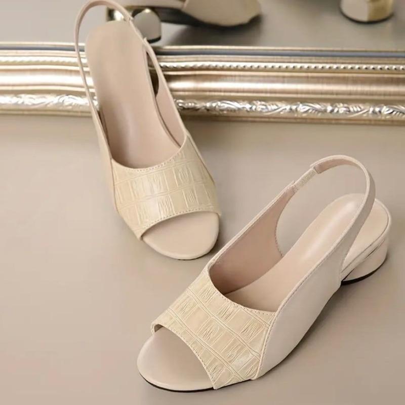 New cool slippers wear soft leather fish mouth sandals women's medium heel thick heel single shoes large size